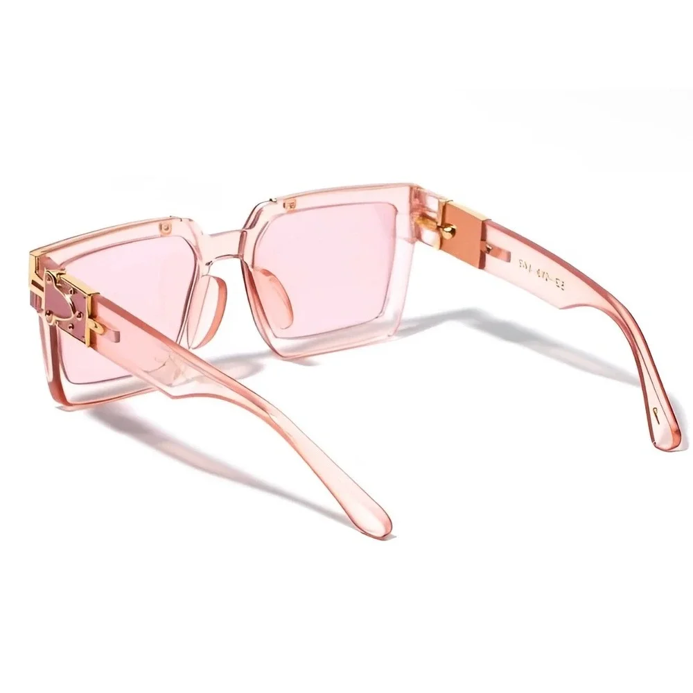 Mens Pink Square Oversized Sunglasses Gold Hardware Translucent‎ Frames Retro